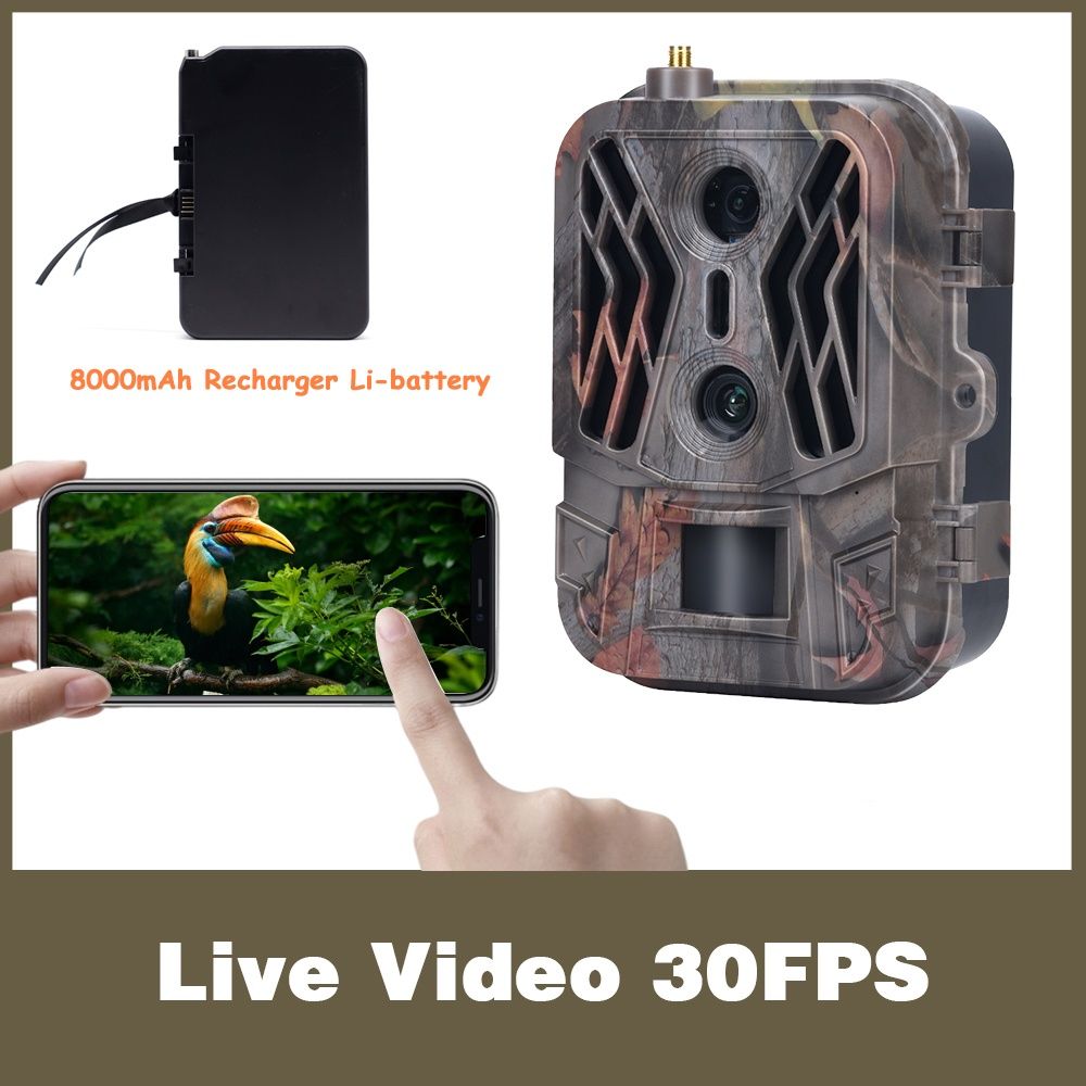Camara de Caça 4G - Vídeo em direto/Lente dupla - Bateria de Lítio