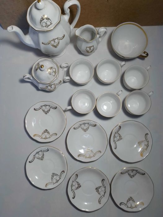 сервиз кофейный фарфор тонкий золочение свадебный Bohemia чехословакия