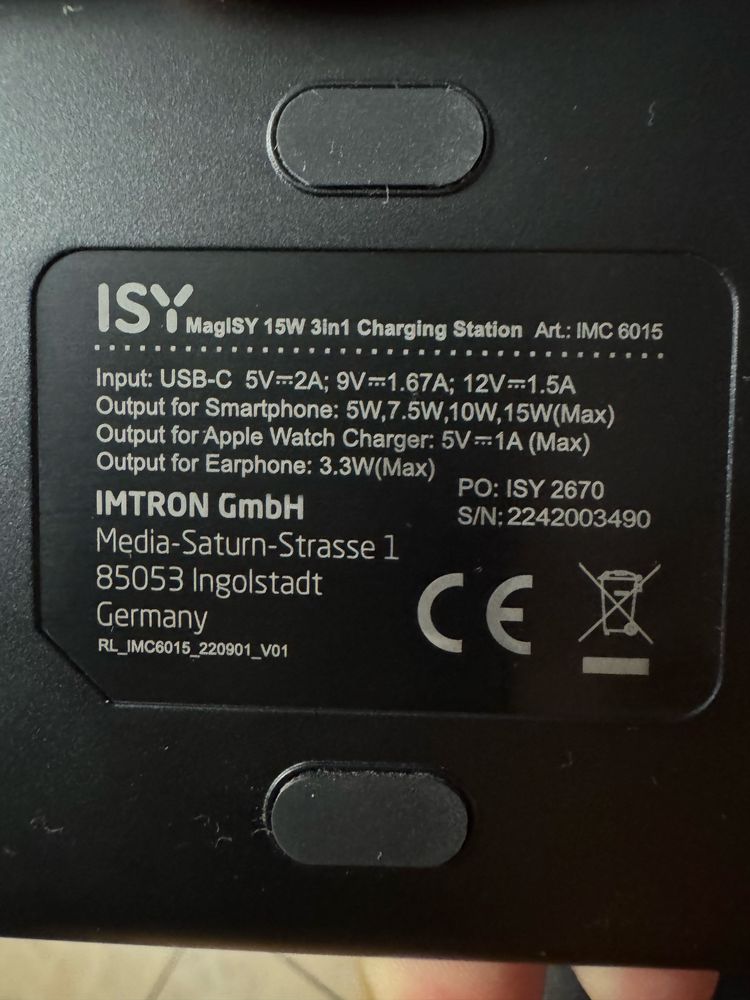 Ładowarka indukcyjna ISY IMC-6015 15W 3w1