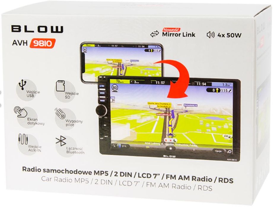 Radio Samochodowe BLOW 2DIN USB SD Mirror Link Ekran 7' MP5 MP3 RDS