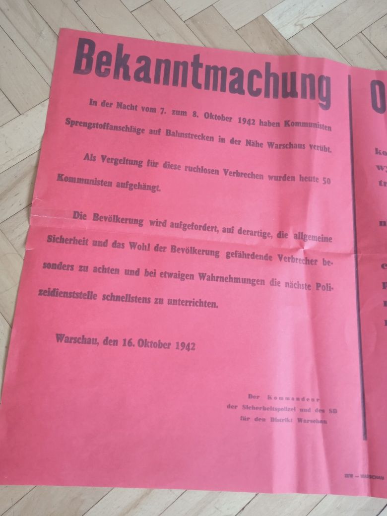 Faksymile obwieszczenia z 1942 roku