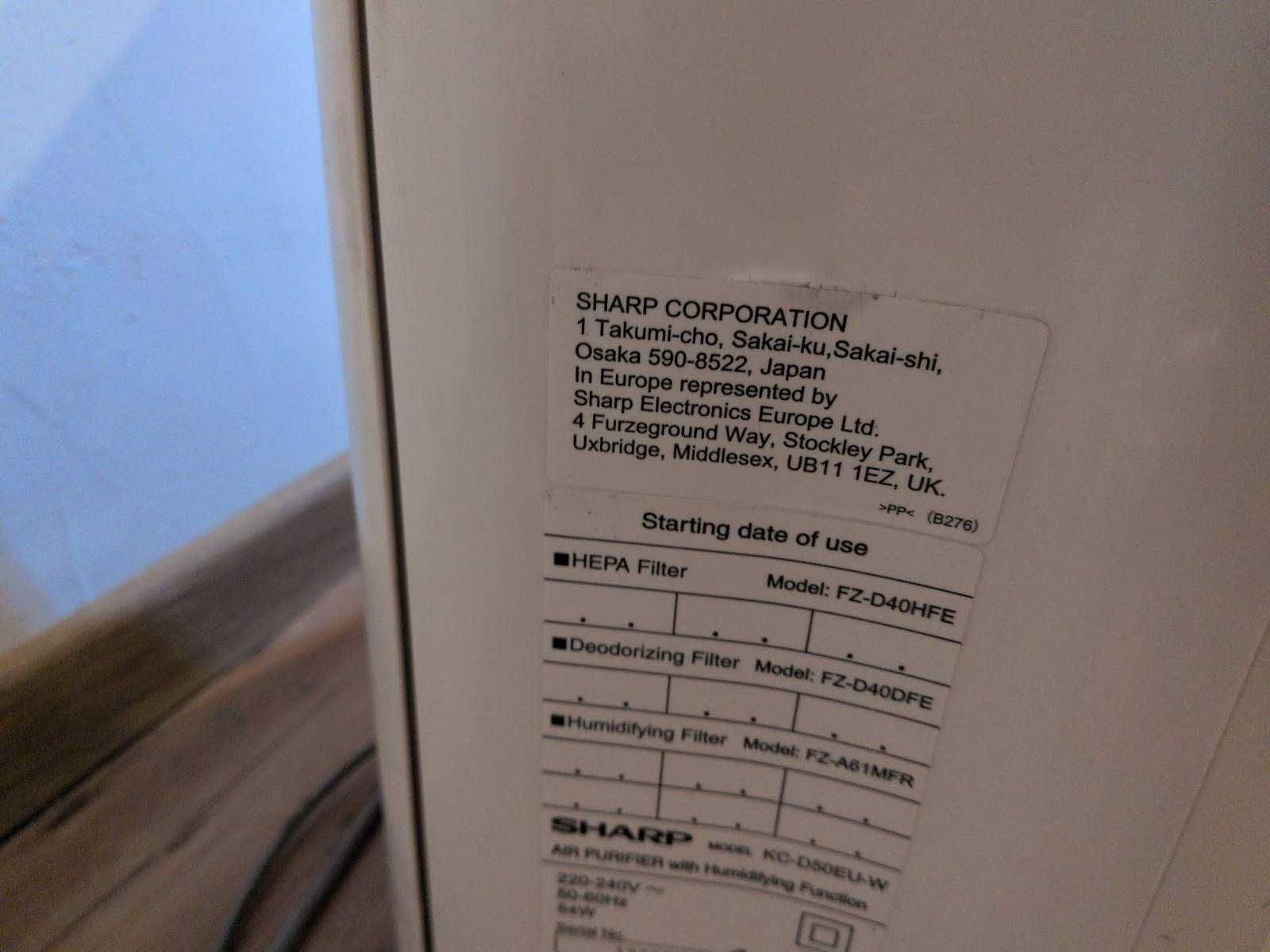 Oczyszczacz powietrza z nawilżaczem Sharp KC-D50EU-W + jonizacja