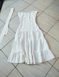 Біла лляна сукня плаття максі з подовженою талією