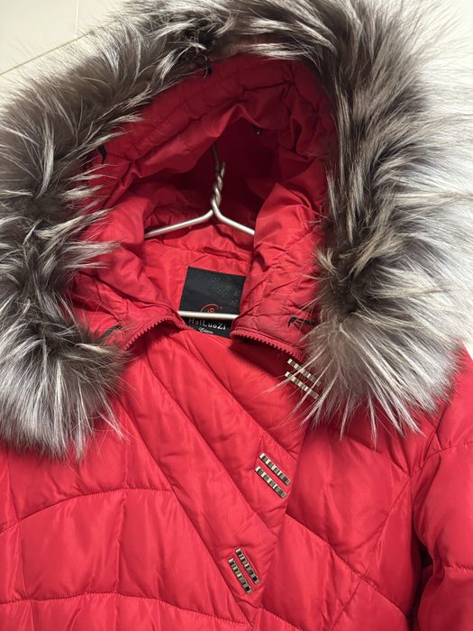 Зимовий жіночий пуховик, червоного кольору,HaiLuoZi, Л(46), з хутром