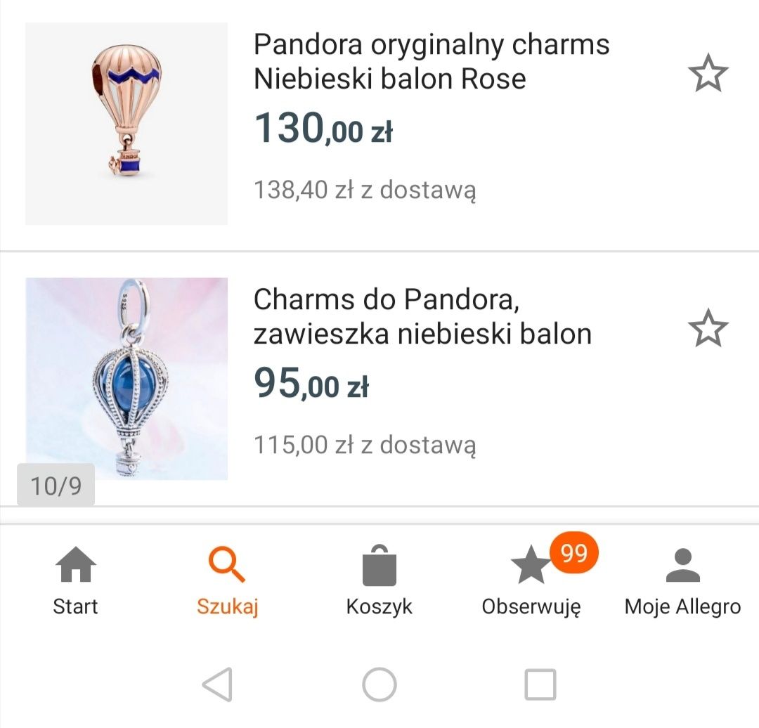 Zawieszki charms pandora niebieski balon zielony kot rose