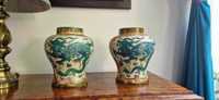 Dwa antyczne stare wazony Chiny zielony smok sygnowane ceramika antyk