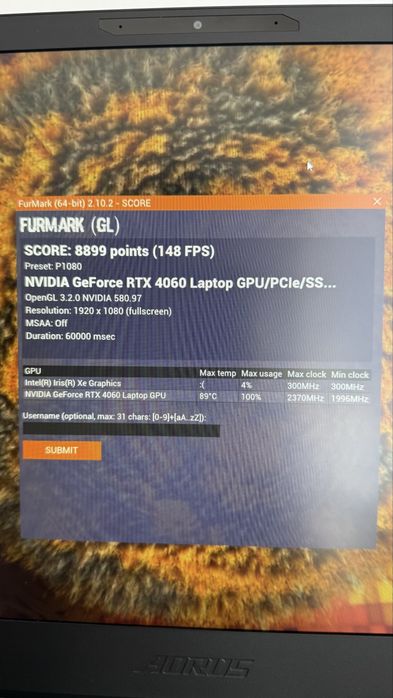 Laptop Gigabyte Aorus 15 360 Hz rtx4060 Gw.