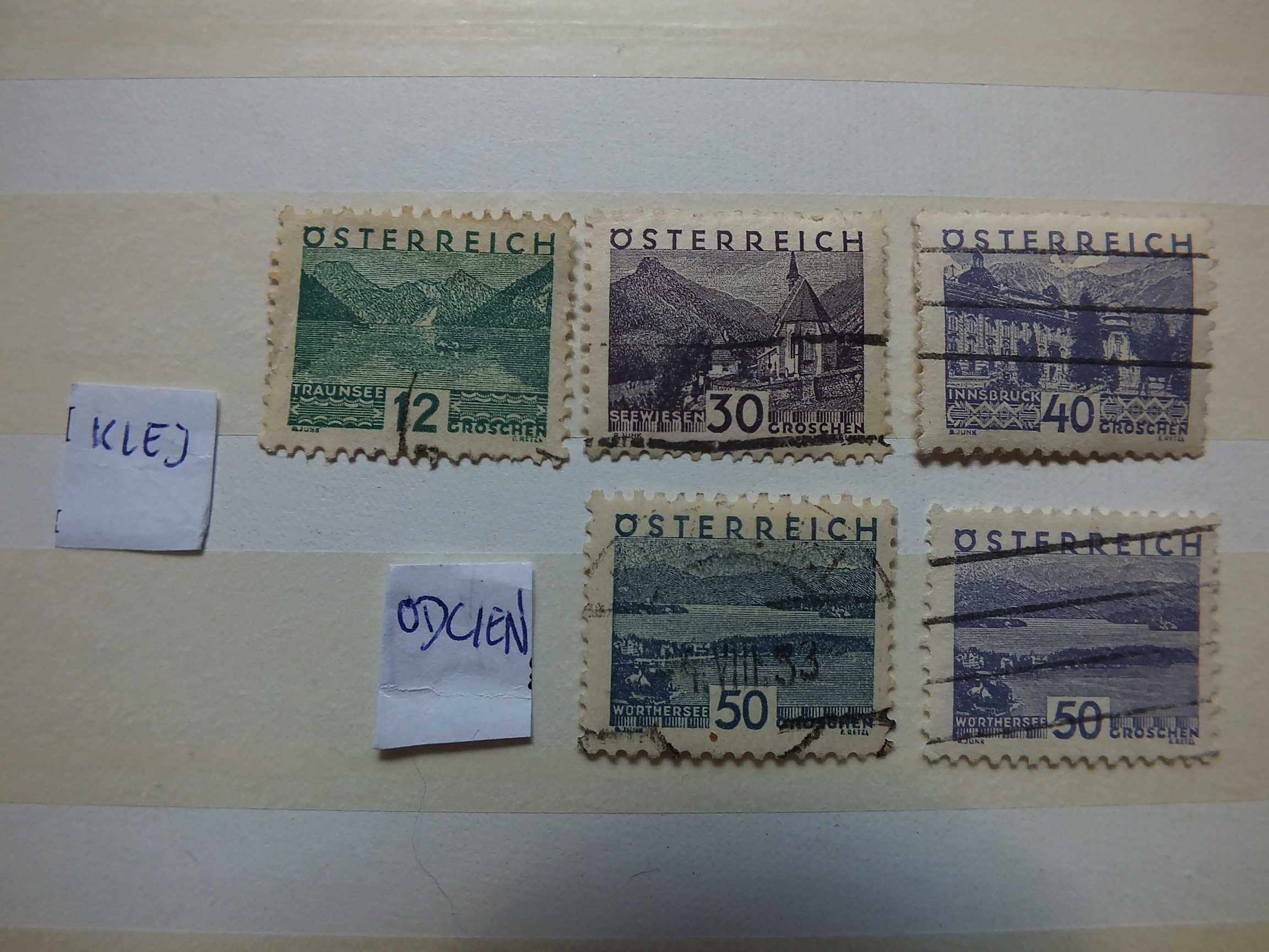 5szt. znaczki odcień Austria 1932r., Osterreich kasowane,klej WIDOKI