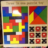 Tetris kółko krzyżyk kolorowa układanka dla dziecka zabawka drewniana