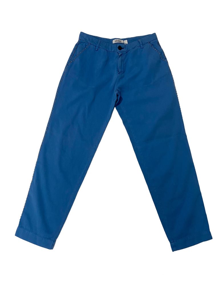 Bawełniane damskie długie niebieskie spodnie Shine rozmiar S