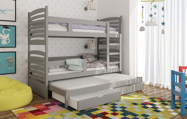 Łóżko piętrowe OLI 3-osobowe z wysuwanym spaniem + MATERACE