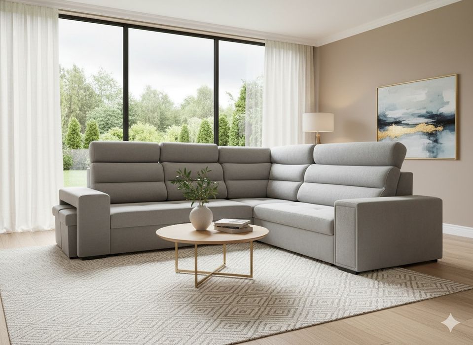 OUTLET Narożnik z bardzo wysokim oparciem AKSAMIT DOSTAWA GRATIS