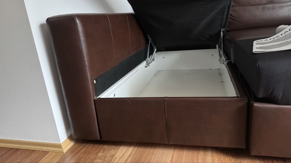 Ikea Manstad narożnik ekoskóra zadbany funkcja spania rozkładany