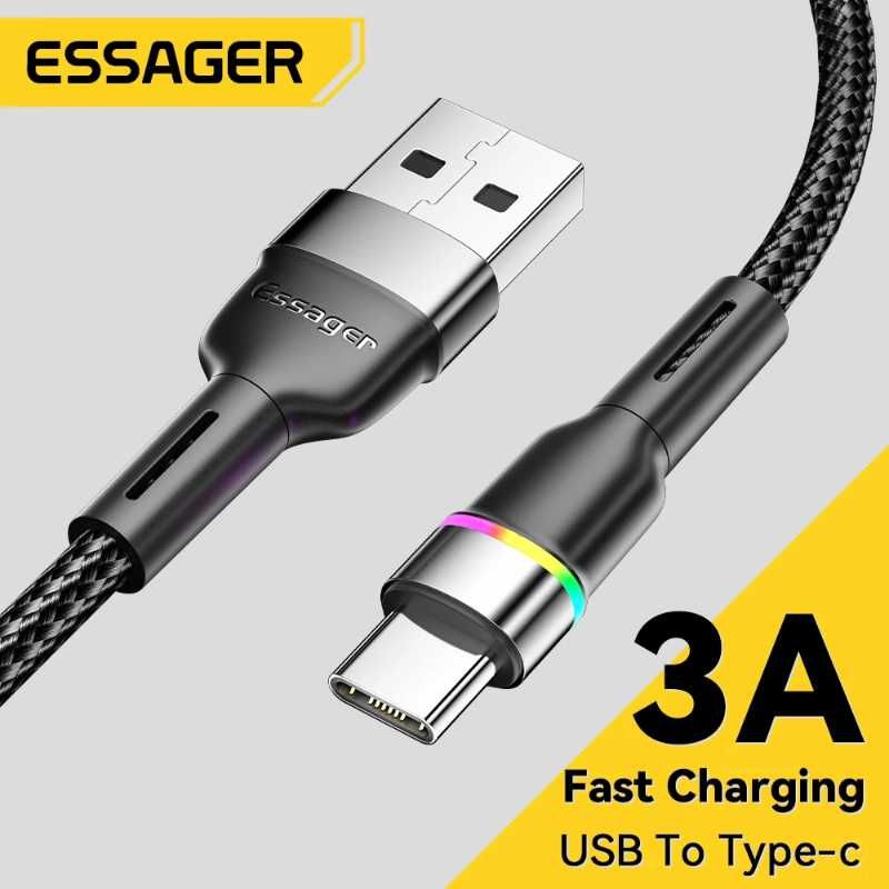 Przewód szybkiego ładowania 2m z RGB - USB do USB-C kabel Essager 3A