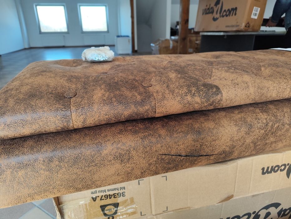 vidaXL Ławka, 120 cm, brązowa, sztuczna skóra zamszowa