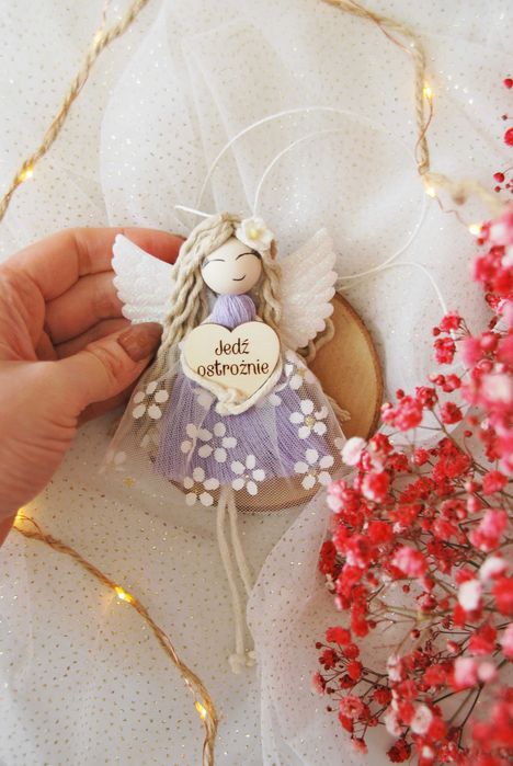 Zawieszka do samochodu Aniołek - Jedź ostrożnie - fiolet | Do auta