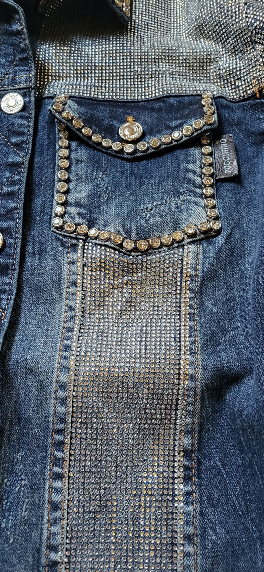 Puccihino włoska katana kurtka jeansowa dżins zdobienia cyrkonie S M