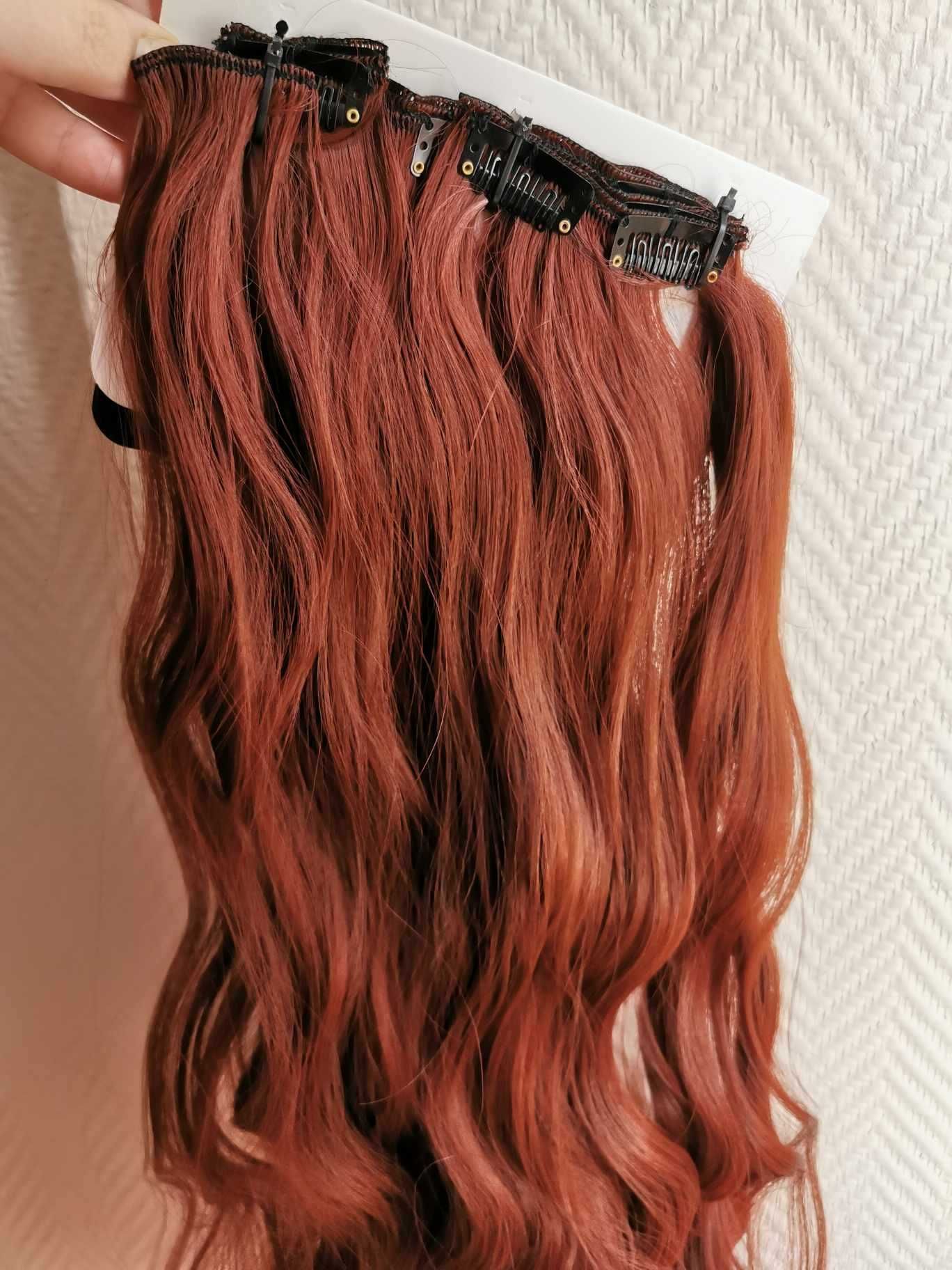Doczepiane włosy clip in ciepły rudy brąz 65 cm 8 tresek