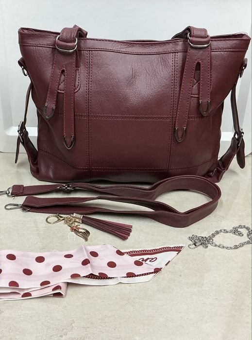 Elegancka bordowa shopperka z ekoskóry Torba damska