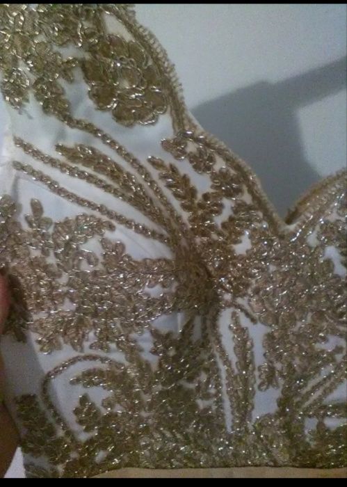 Przepiekna sukienka szyta ręcznie S/M złota beżowa wesele poprawiny