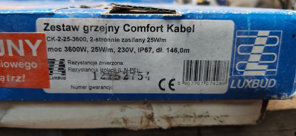 Przewód Grzejny  Luxbud 146m 3600W dwustronnie zasilany + taśma montaż