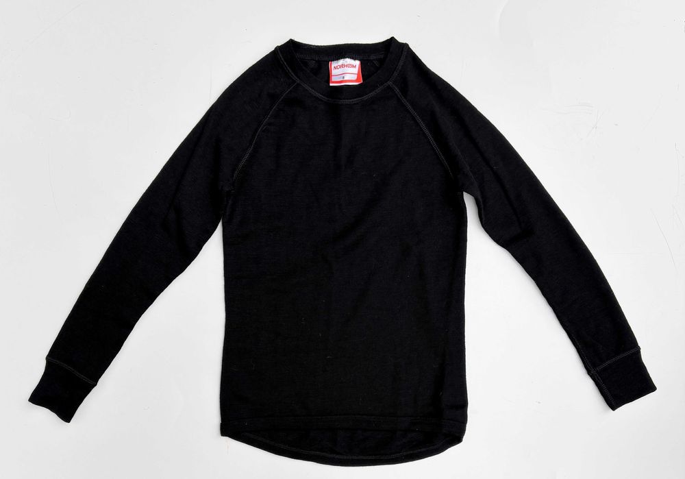 Bluzka Długi Rękaw 128 cm 8 lat Norheim Czarna Wełniana Wełna Merino