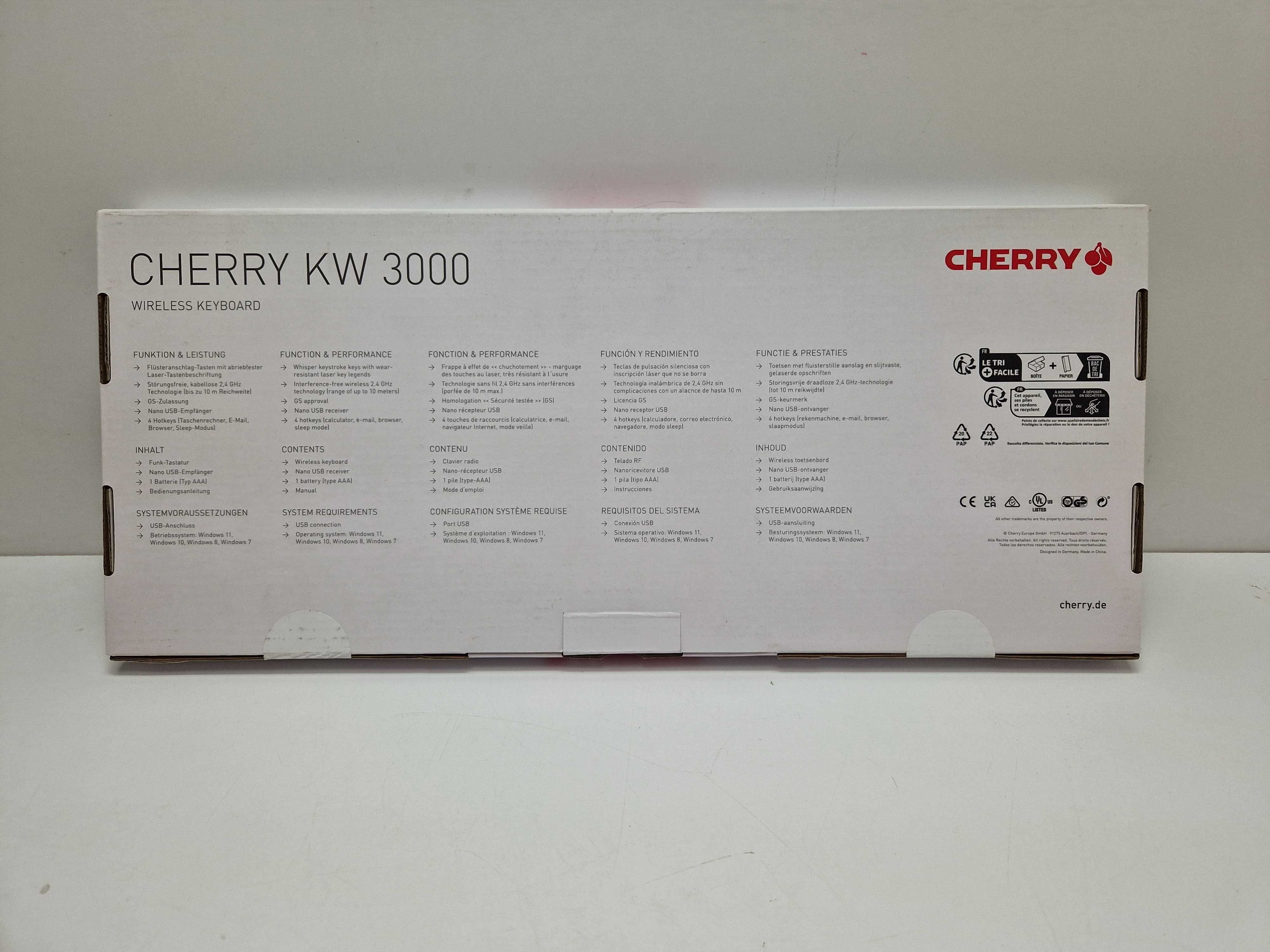 Cherry KW 3000 Klawiatura bezprzewodowa QWERTZ DE