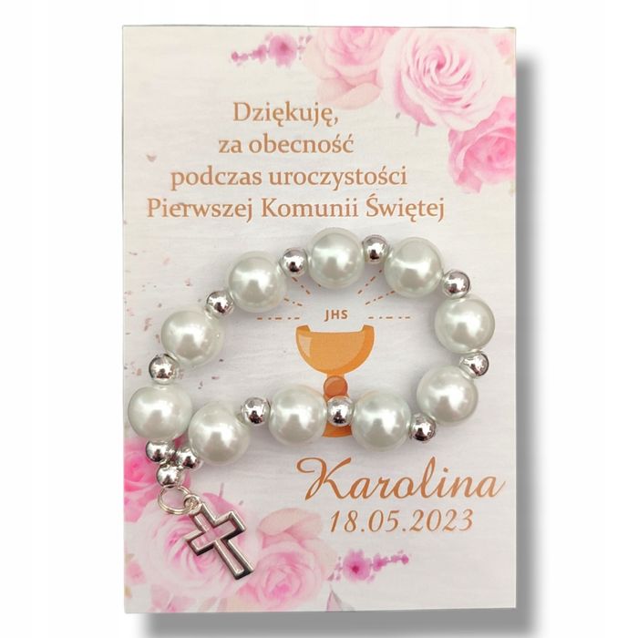 Podziękowanie dla Gości Komunia ró żaniec prezent Kolor