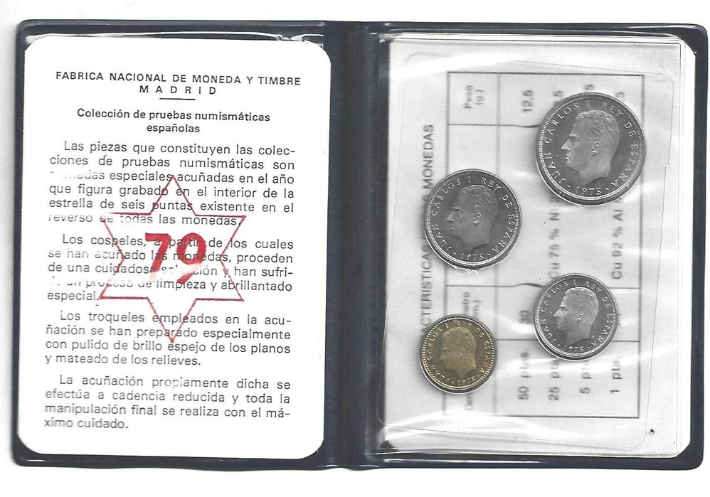 Espanha Carteira com 4 Moedas 1975 Estrela 1979 Soberbas