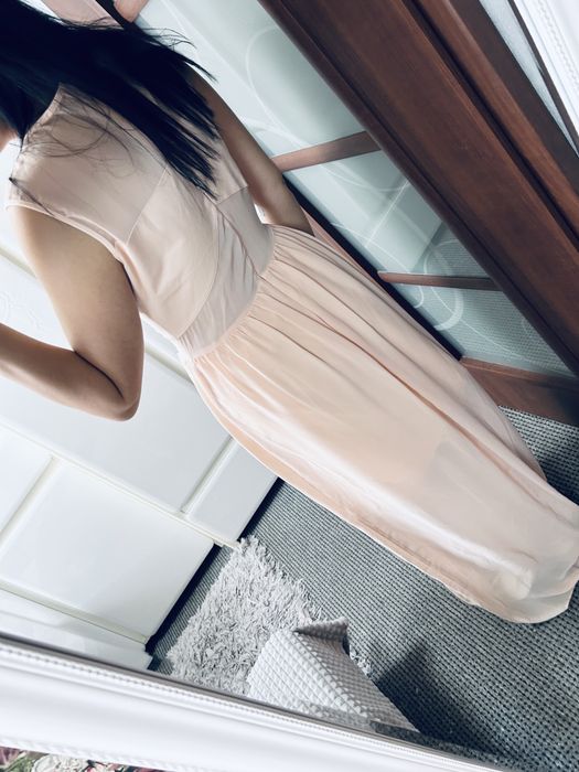 Dluga sukienka Aggi M L z paskiem maxi elegnacka wesele balowa bawełna