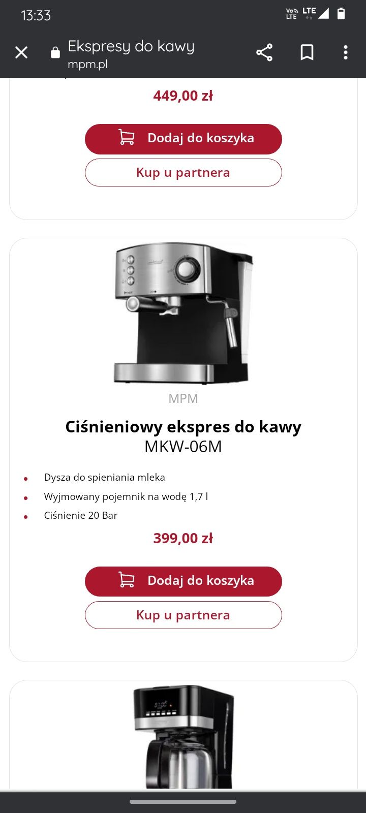 Ciśnieniowy express do kawy MPM