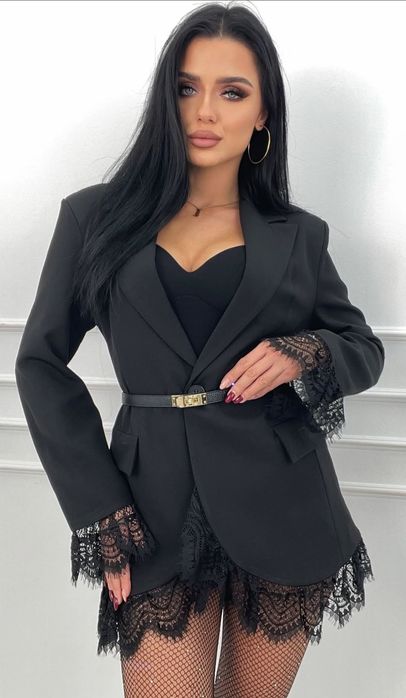 Marynarka czarna koronka jesień Varlesca chicaca XS S M L