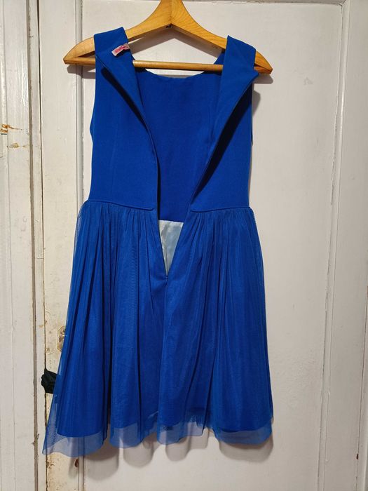 Кружевное синее платье Bicotone с юбкой-сеткой на змейке, размер 38