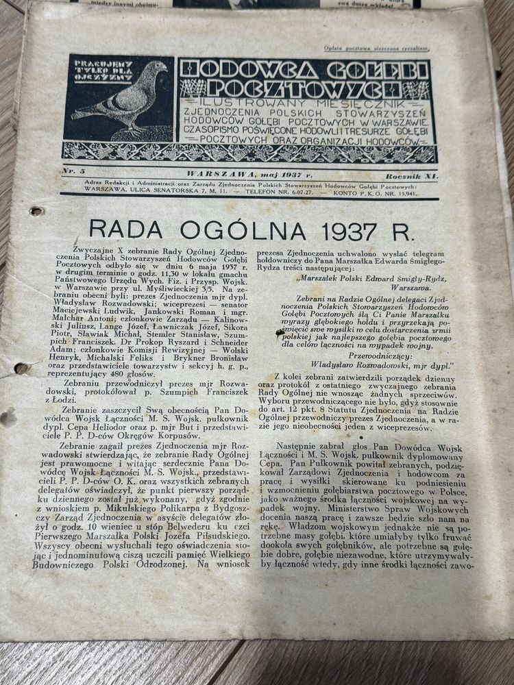 Gołąb Hodowca gołębi pocztowych miesięcznik stara gazeta 1937 r.