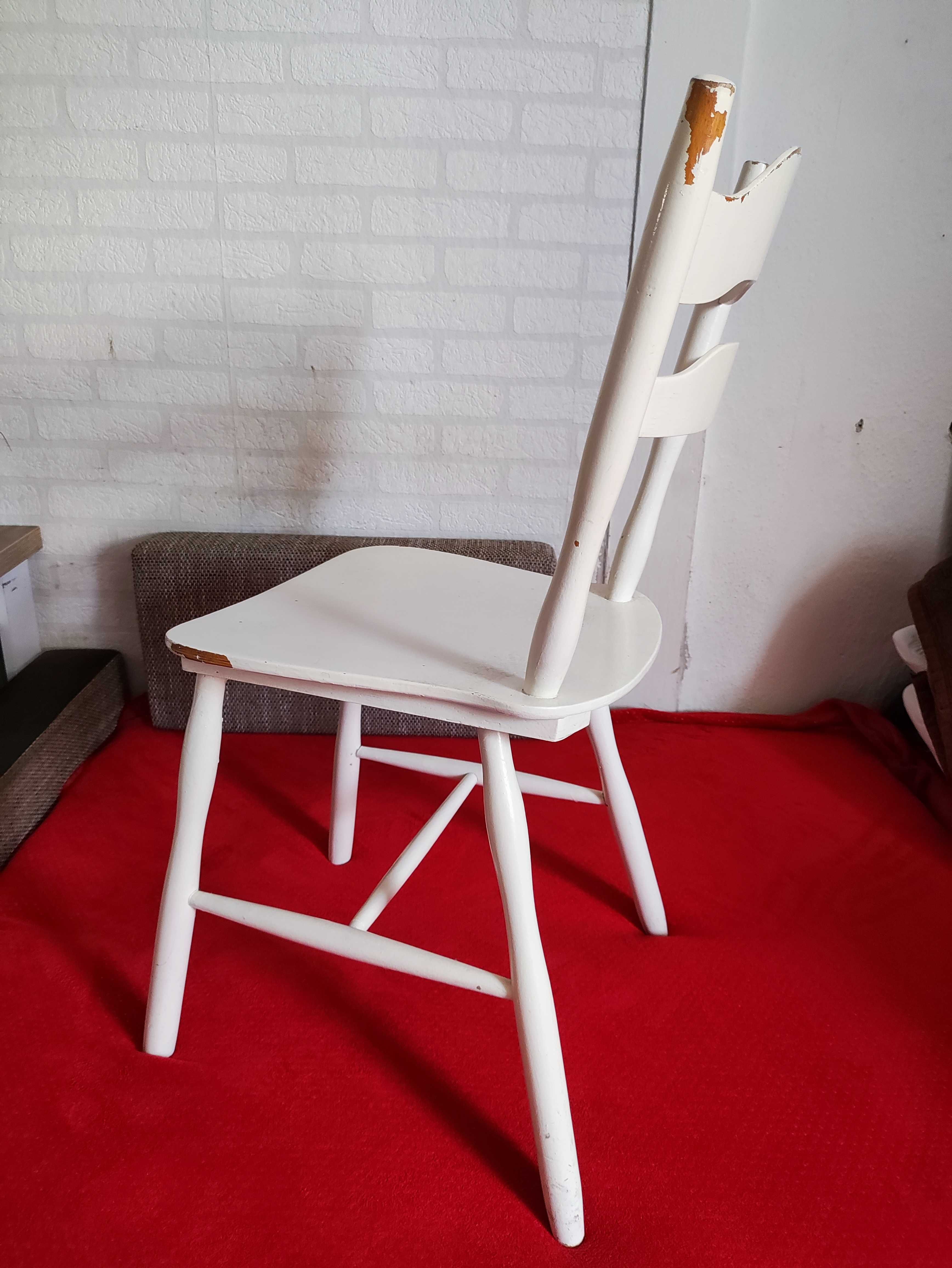 Krzesło Drewniane Białe Kuchenne z oparciem z drewna Krzesełko