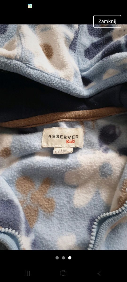 Reserved bluza 74 polar kaptur niebieska kwiatki