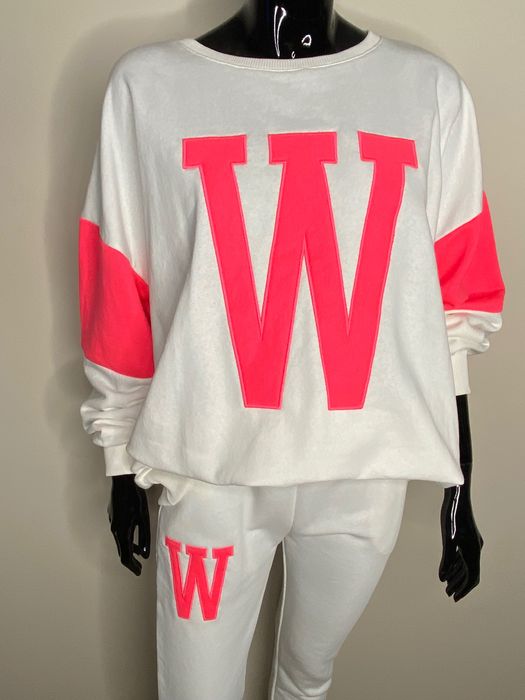 Nowy komplet dresowy Śmietana z neonowym różem rozm. One Size Aszmi