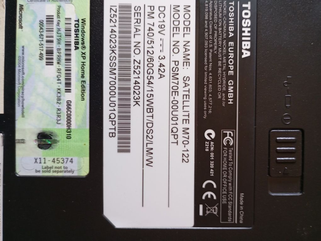 Toshiba satélite M-70 122 peças