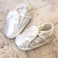 Buciki niemowlęce pantofelki białe chrzest kokardka Lafel NOWE 12 cm