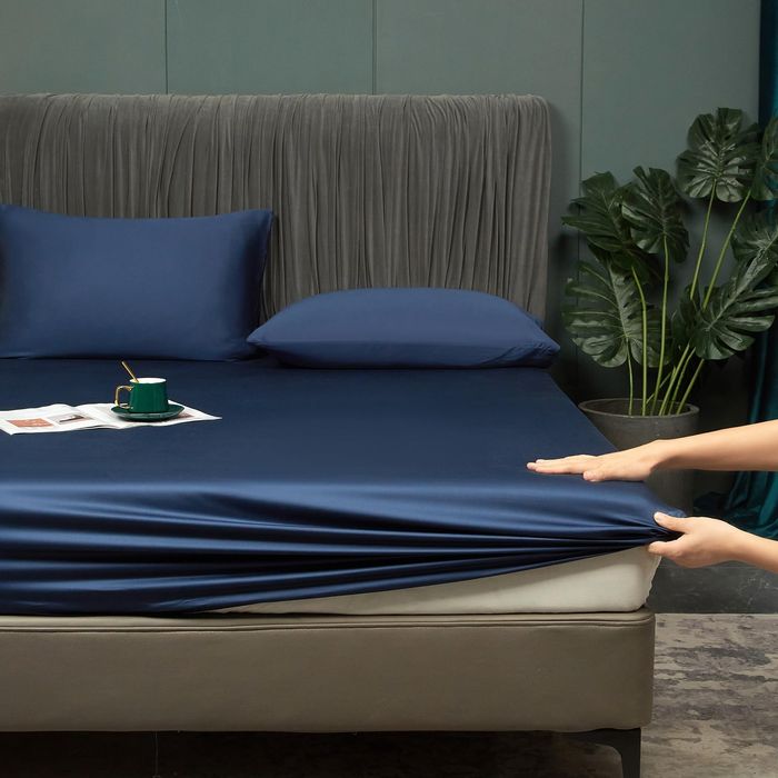 Prześcieradło z Gumką 200x200 Granatowe Gładkie