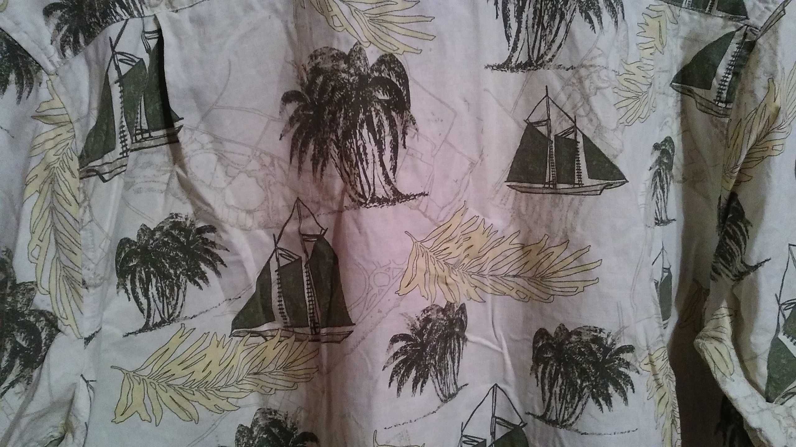 Koszula hawajska,XXL, BAWEŁNA, PALMY,JACHT,khaki,Groove Bay, na ryby