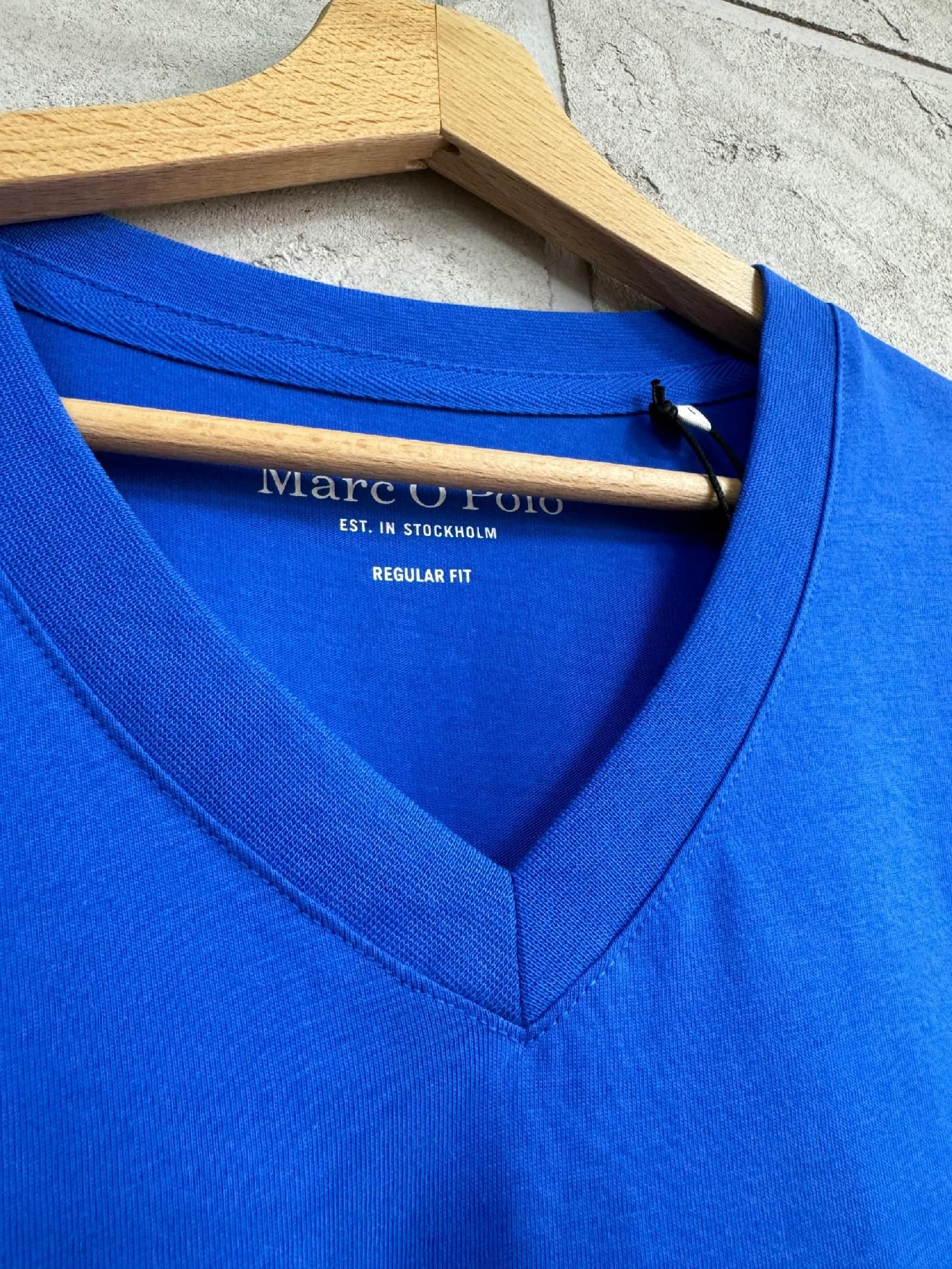 Marc O'Polo Niebieska Bluzka Męska T-shirt na Krótki Rękaw Dekolt M