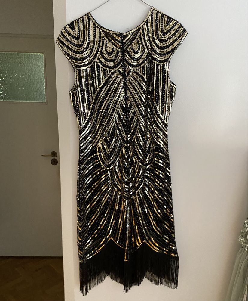 Sukienka w stylu lata 20 nowa great Gatsby XL 42 frędzle i cekiny