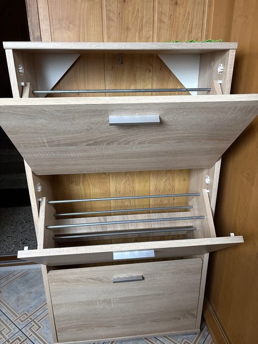 Szafka na buty 3-poziomowa – dąb sonoma, uchylne drzwi