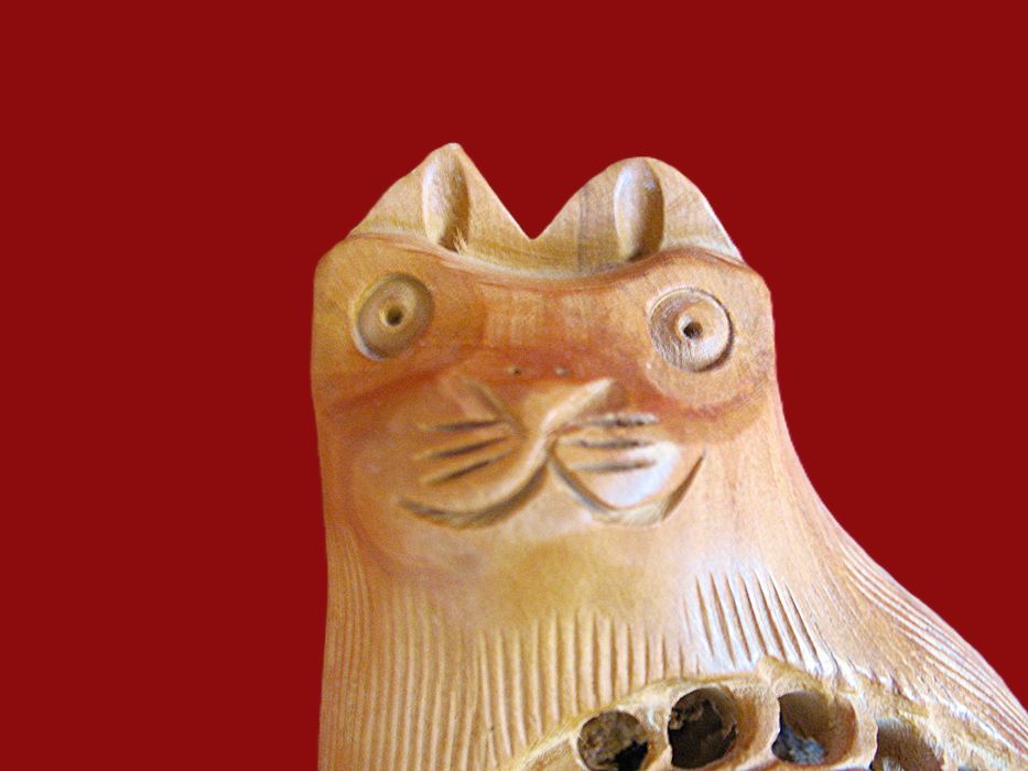 Kot - Stara Figurka - twarde drewno - 10 x 8 x 4 cm Rękodzieło