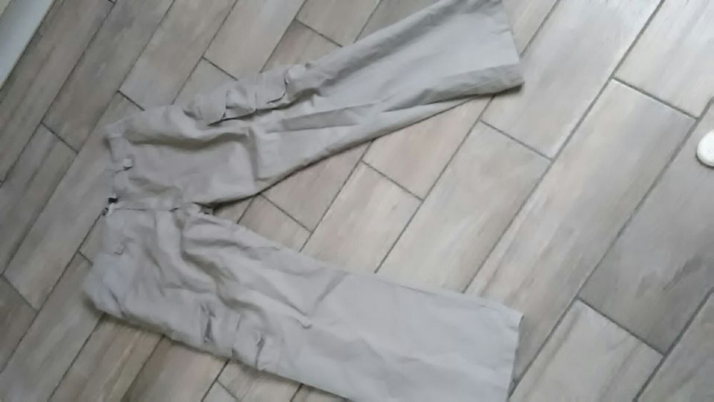 Porządne spodnie bawełniane męskie, beżowe pas max 96 cm reg. pasa, po