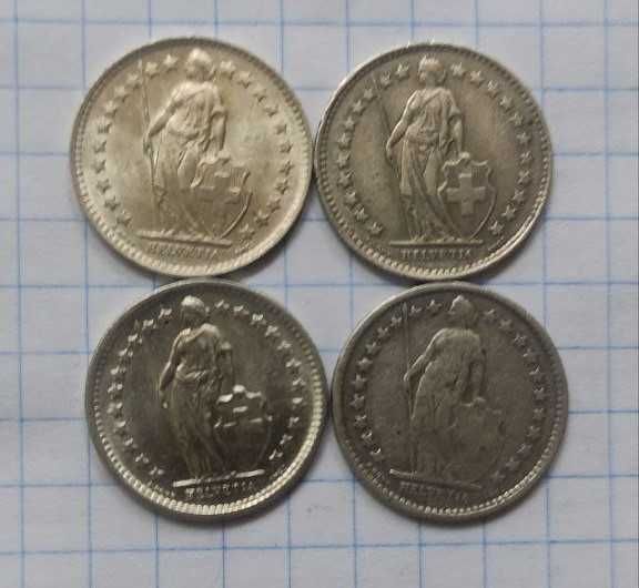 1\2 франка, Швейцарія 1921 "B",1967 "B", 1956 "B" 1948 "B"срібло 0.835