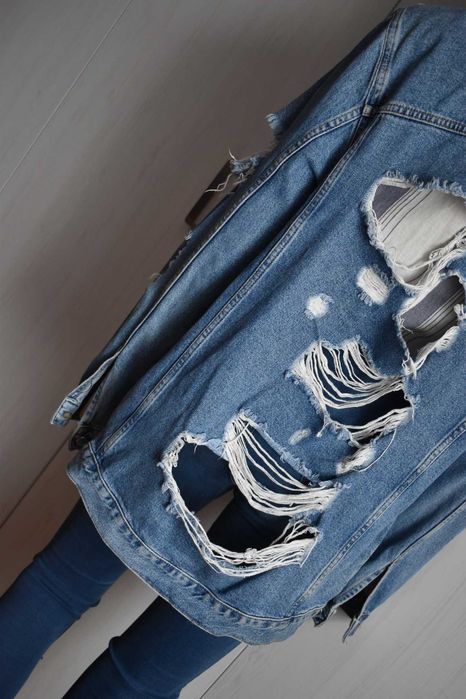 Kurtka jeansowa 40 L dżinsowa katana ramoneska długa dziurawa dłuższa