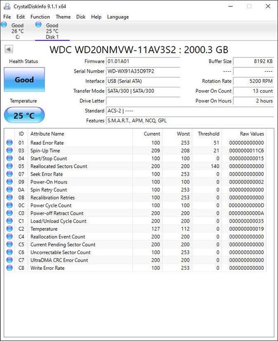 Жорсткий диск – Western Digital 2TB / USB 3.0 "(WD20NMVW)" 5400RPM/8MB
