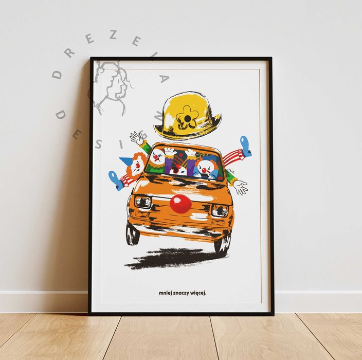 plakat fiat 126p "mniej znaczy więcej", różnie rozmiary- drezeladesign
